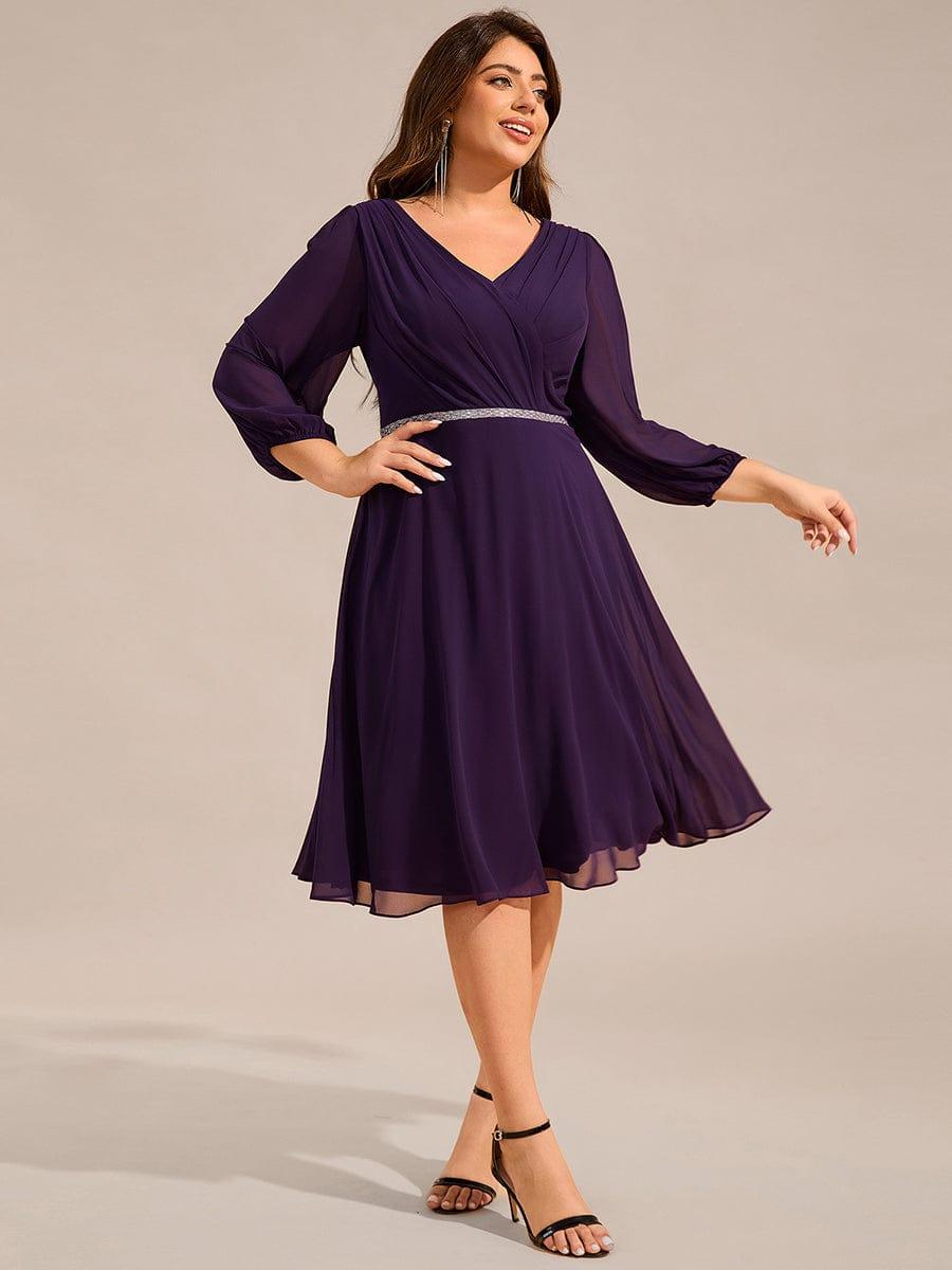 pretty NYLAH|Plus Size Long Sleeve Midi A-Line Wedding Guest Dress with Waist Chain
