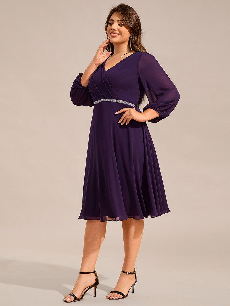 pretty NYLAH|Plus Size Long Sleeve Midi A-Line Wedding Guest Dress with Waist Chain