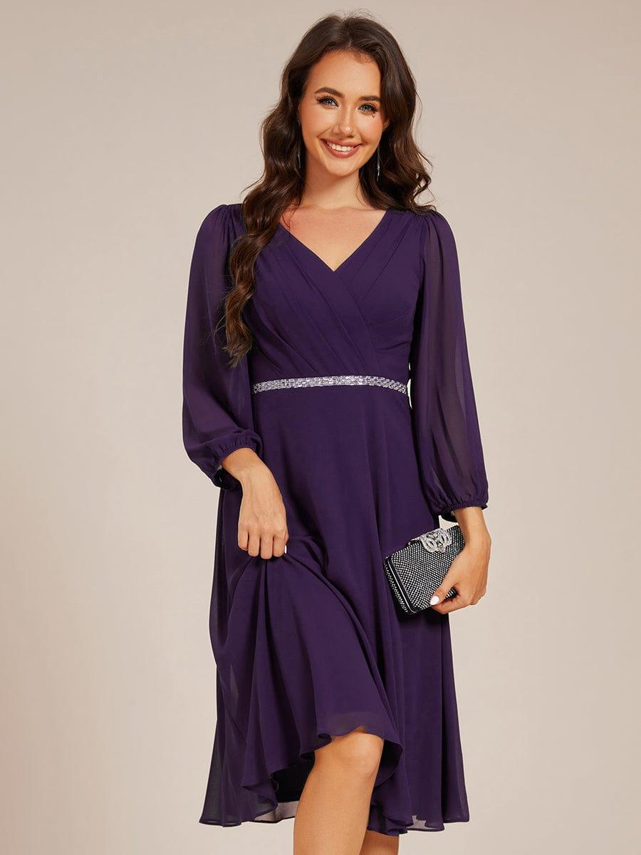 ever NYLAH|Pleated A-Line Long Sleeve Midi Chiffon Wedding Guest Dress
