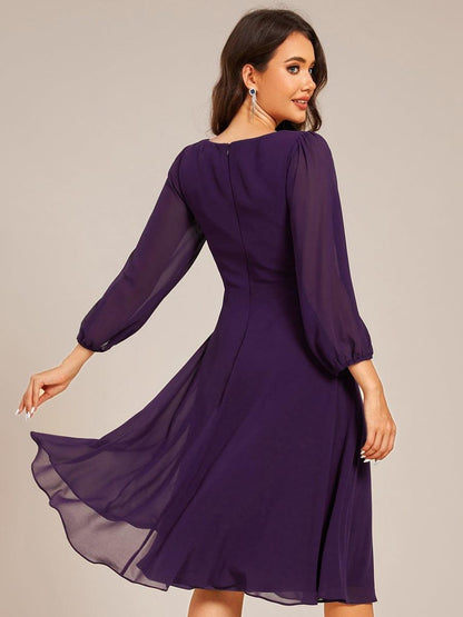 ever NYLAH|Pleated A-Line Long Sleeve Midi Chiffon Wedding Guest Dress