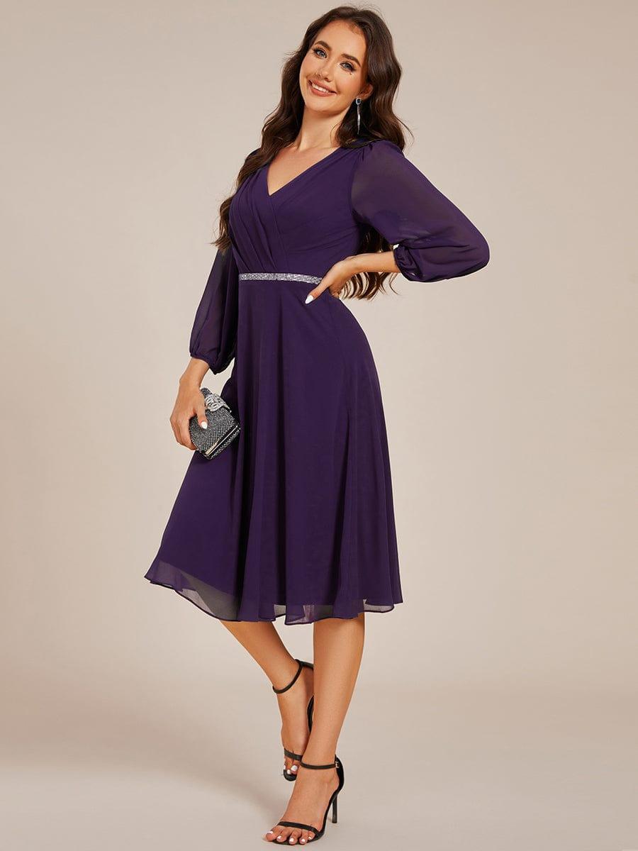 ever NYLAH|Pleated A-Line Long Sleeve Midi Chiffon Wedding Guest Dress