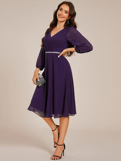 ever NYLAH|Pleated A-Line Long Sleeve Midi Chiffon Wedding Guest Dress