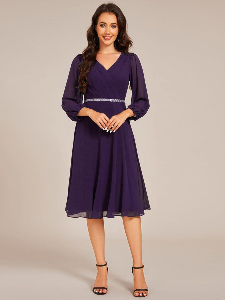 ever NYLAH|Pleated A-Line Long Sleeve Midi Chiffon Wedding Guest Dress