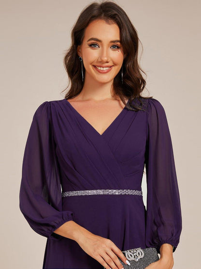 ever NYLAH|Pleated A-Line Long Sleeve Midi Chiffon Wedding Guest Dress