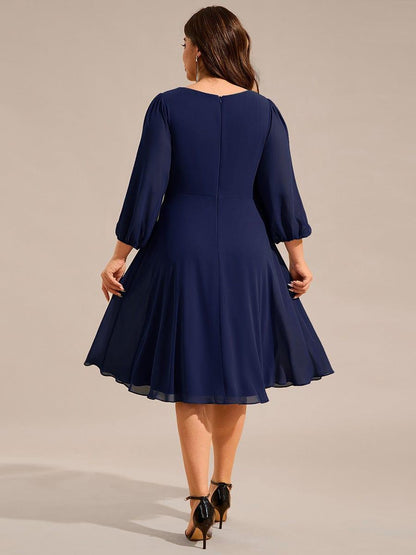 ever NYLAH|Pleated A-Line Long Sleeve Midi Chiffon Wedding Guest Dress