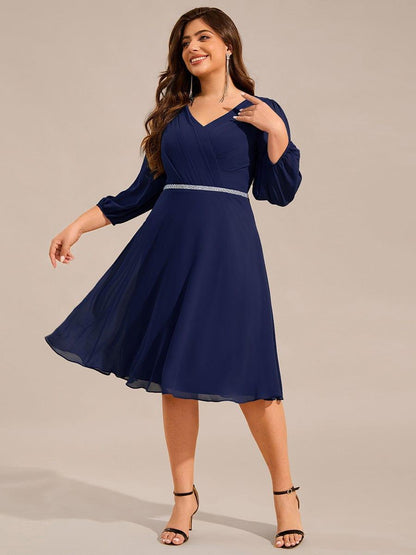ever NYLAH|Pleated A-Line Long Sleeve Midi Chiffon Wedding Guest Dress