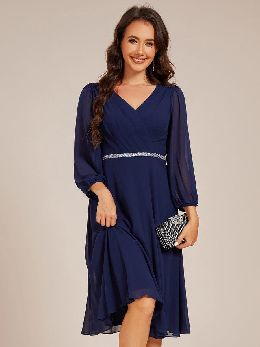 ever NYLAH|Pleated A-Line Long Sleeve Midi Chiffon Wedding Guest Dress