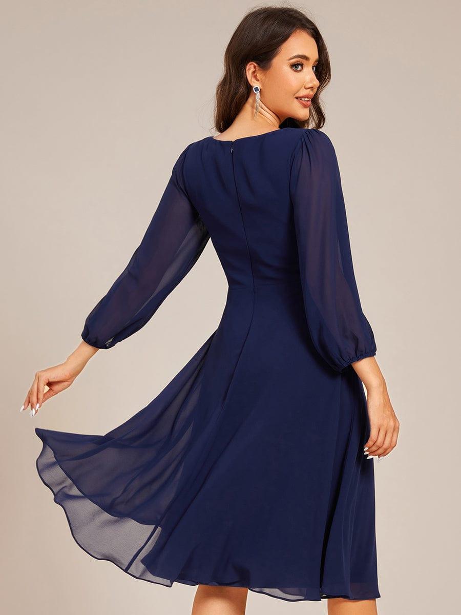 ever NYLAH|Pleated A-Line Long Sleeve Midi Chiffon Wedding Guest Dress