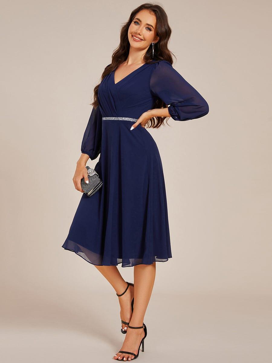 ever NYLAH|Pleated A-Line Long Sleeve Midi Chiffon Wedding Guest Dress