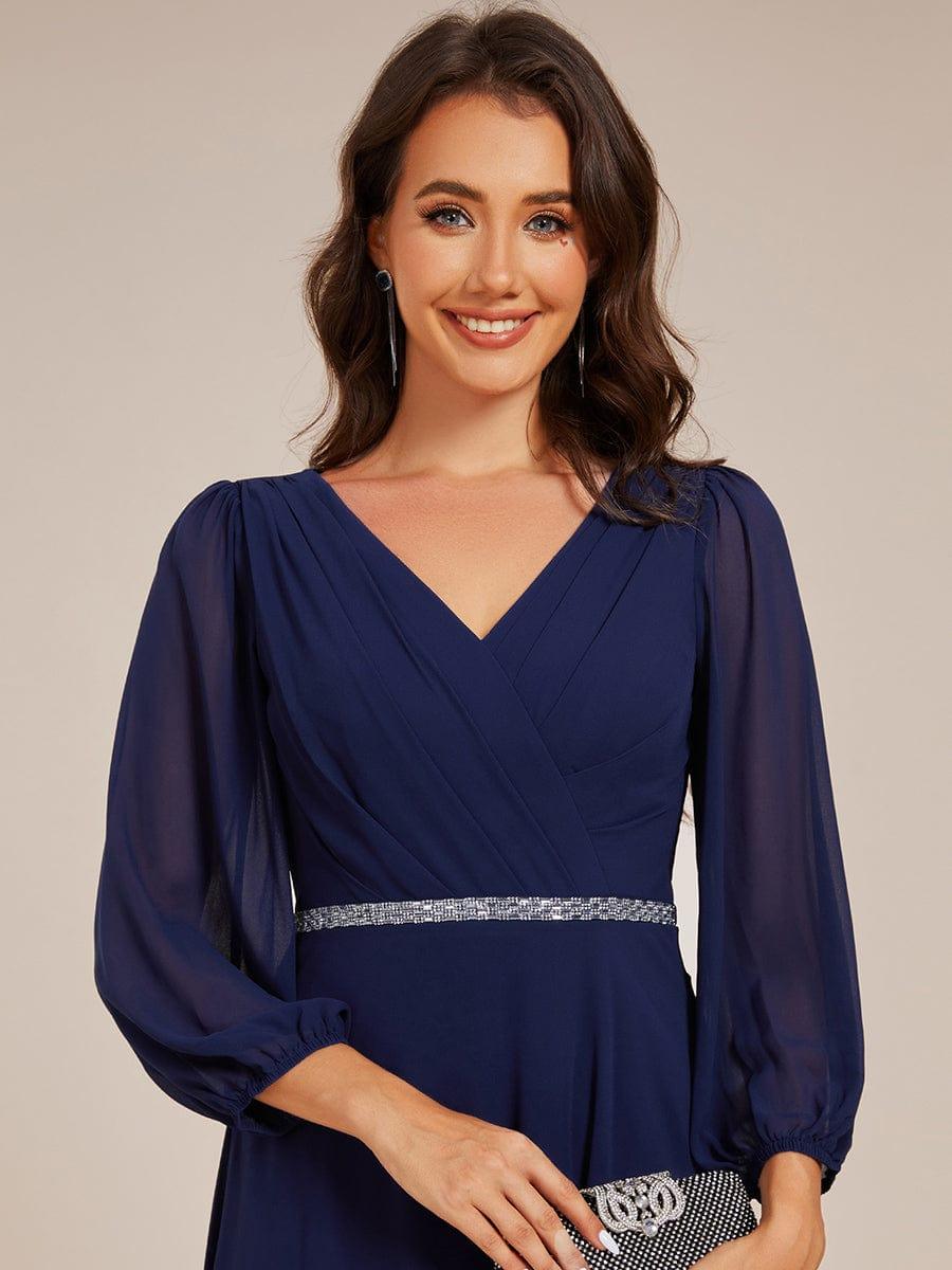 ever NYLAH|Pleated A-Line Long Sleeve Midi Chiffon Wedding Guest Dress