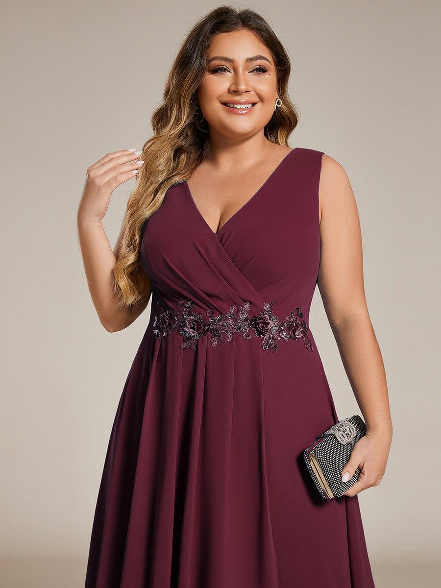 pretty IRYS|Sleeveless V-Neck High Low Plus Size Wedding Guest Dress with Floral Applique
