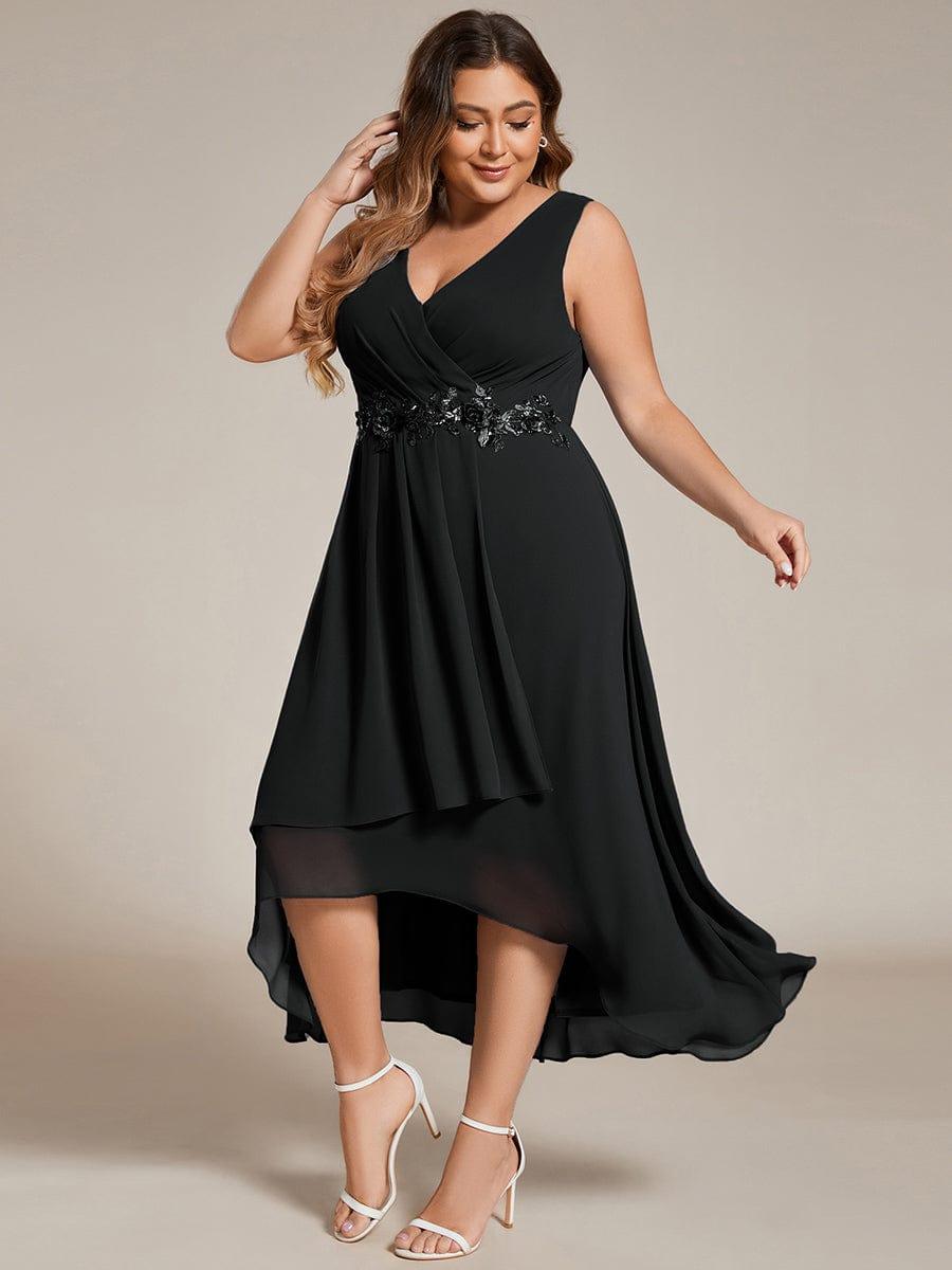 pretty IRYS|Sleeveless V-Neck High Low Plus Size Wedding Guest Dress with Floral Applique