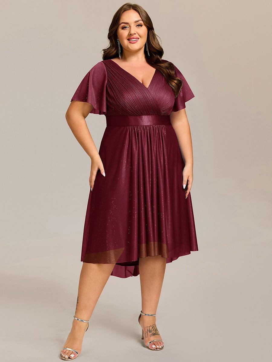 pretty SOL|Plus Size Glitter Short Sleeve V-Neck Pleated Midi Wedding Guest Dress