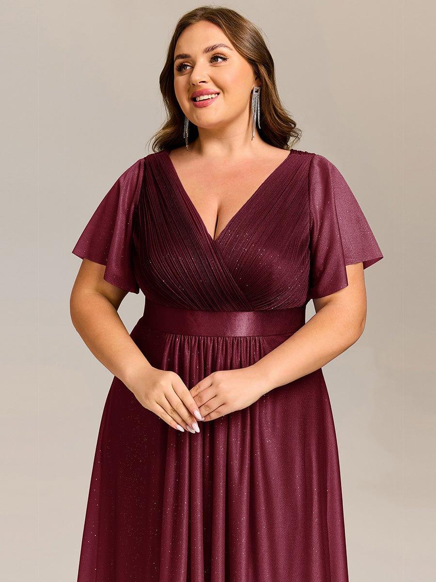 pretty SOL|Plus Size Glitter Short Sleeve V-Neck Pleated Midi Wedding Guest Dress