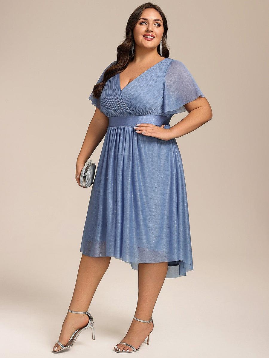 pretty SOL|Plus Size Glitter Short Sleeve V-Neck Pleated Midi Wedding Guest Dress