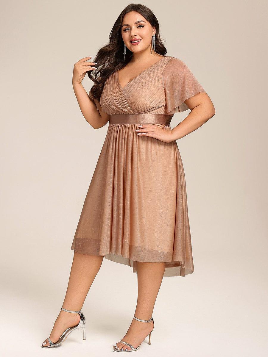 pretty SOL|Plus Size Glitter Short Sleeve V-Neck Pleated Midi Wedding Guest Dress