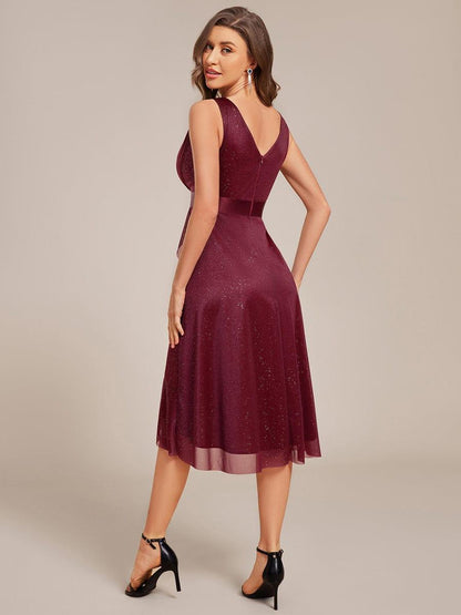 ever AZARIA|Glitter Sleeveless Deep V-Neck A-Line Midi Wedding Guest Dress