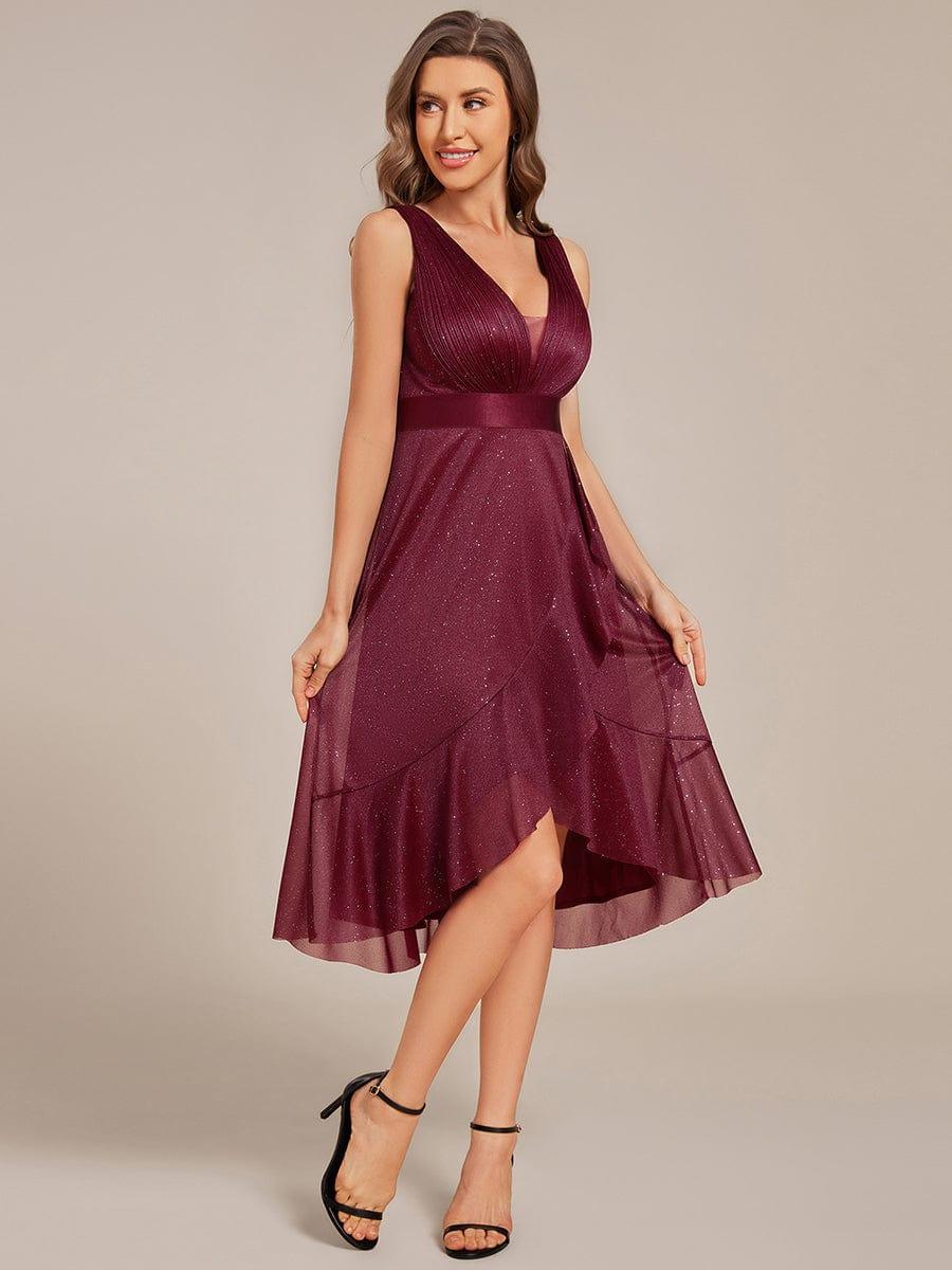 ever AZARIA|Glitter Sleeveless Deep V-Neck A-Line Midi Wedding Guest Dress