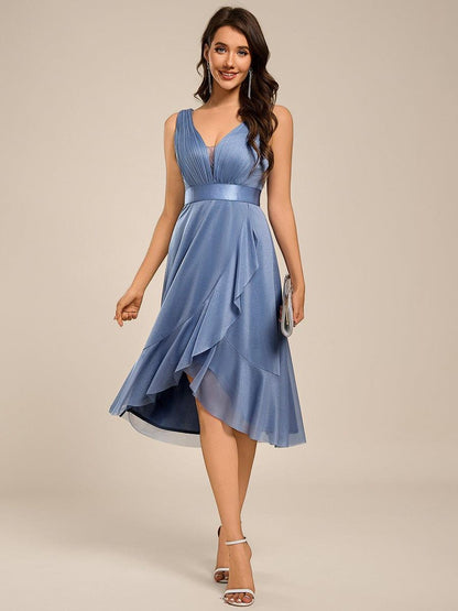 ever AZARIA|Glitter Sleeveless Deep V-Neck A-Line Midi Wedding Guest Dress