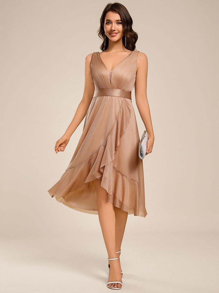 ever AZARIA|Glitter Sleeveless Deep V-Neck A-Line Midi Wedding Guest Dress