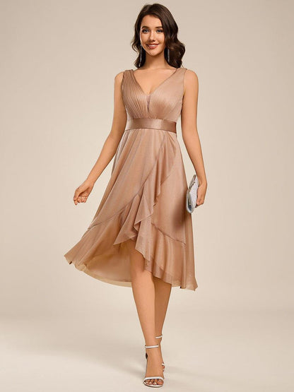 ever AZARIA|Glitter Sleeveless Deep V-Neck A-Line Midi Wedding Guest Dress