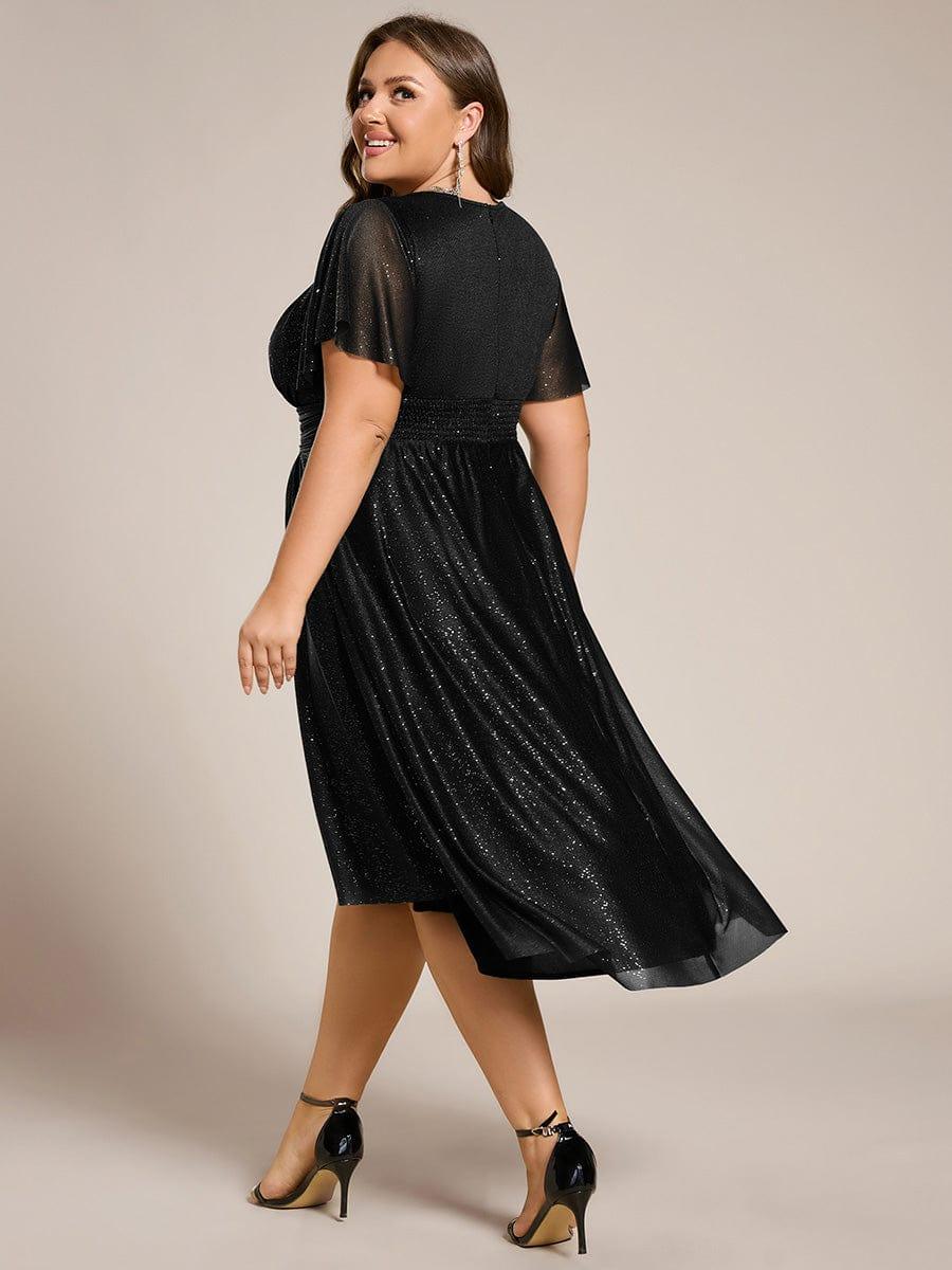 ever CLARYN|Glitter Short Sleeves Round Neck Midi Formal Dress