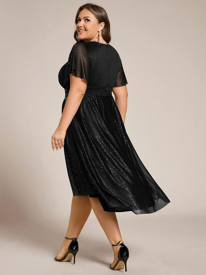 pretty CLARYN|Plus Size Sequin Round Neck Asymmetrical Midi Wedding Guest Dress