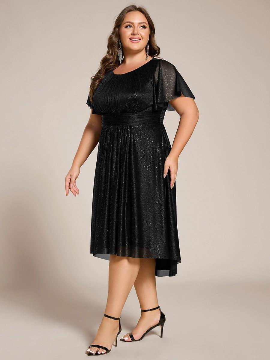 pretty CLARYN|Plus Size Sequin Round Neck Asymmetrical Midi Wedding Guest Dress