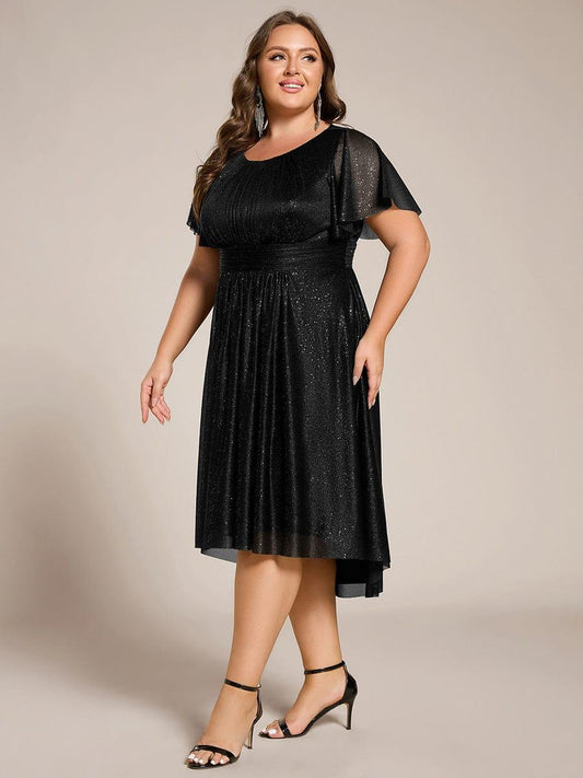 pretty CLARYN|Plus Size Sequin Round Neck Asymmetrical Midi Wedding Guest Dress