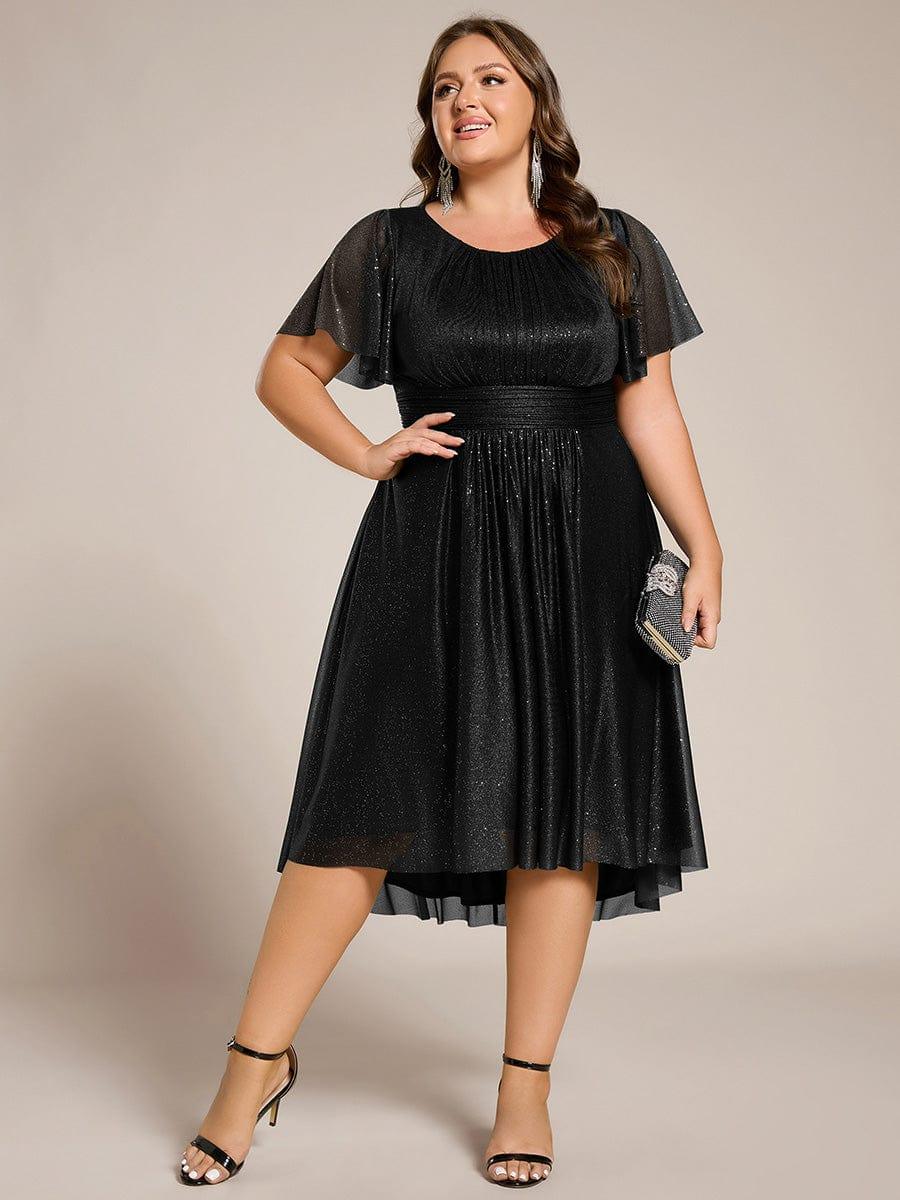 ever CLARYN|Glitter Short Sleeves Round Neck Midi Formal Dress