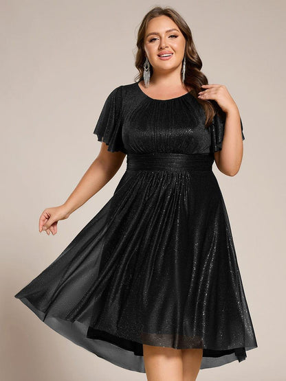 ever CLARYN|Glitter Short Sleeves Round Neck Midi Wedding Guest Dress
