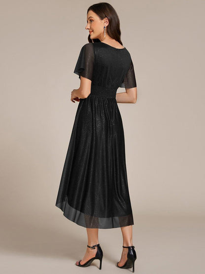 ever CLARYN|Glitter Short Sleeves Round Neck Midi Formal Dress