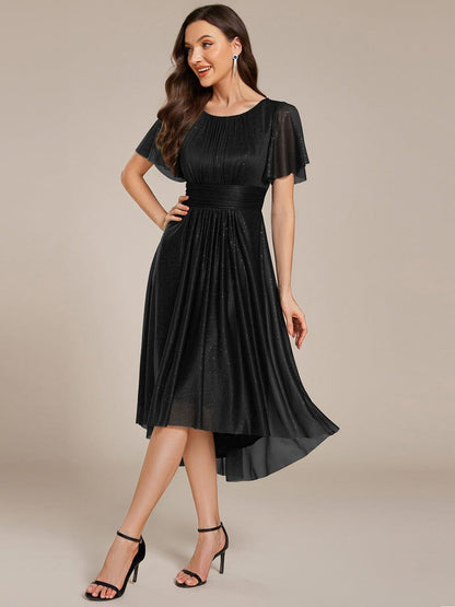ever CLARYN|Glitter Short Sleeves Round Neck Midi Wedding Guest Dress