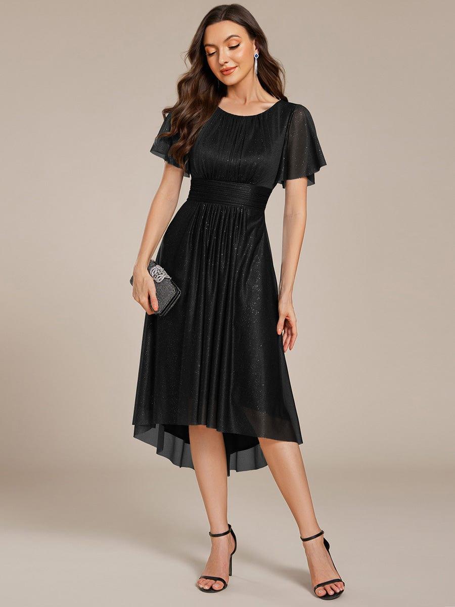 ever CLARYN|Glitter Short Sleeves Round Neck Midi Formal Dress