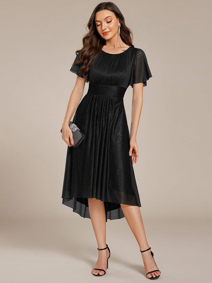 ever CLARYN|Glitter Short Sleeves Round Neck Midi Wedding Guest Dress