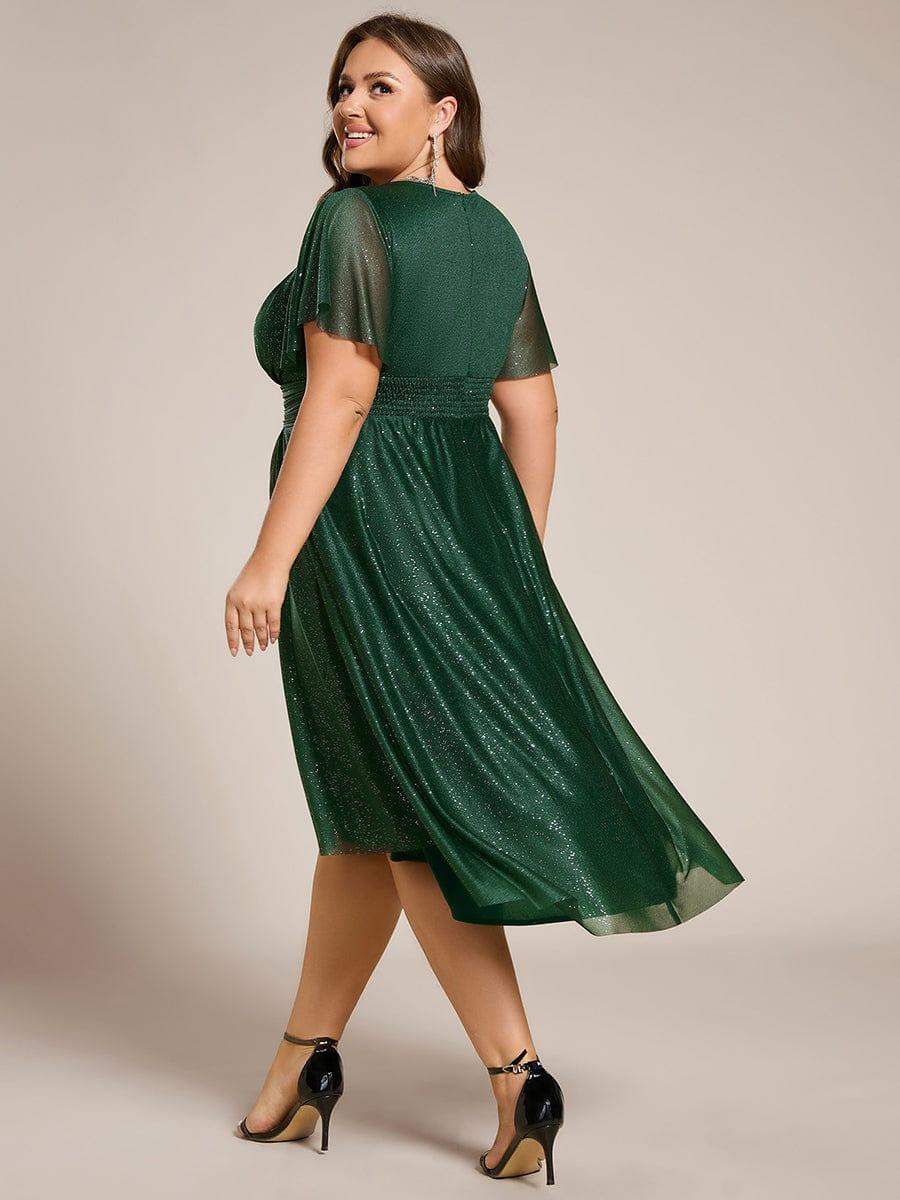 pretty CLARYN|Plus Size Sequin Round Neck Asymmetrical Midi Wedding Guest Dress