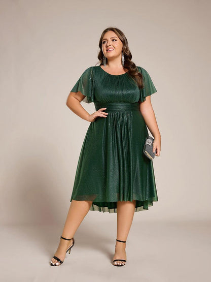 ever CLARYN|Glitter Short Sleeves Round Neck Midi Formal Dress