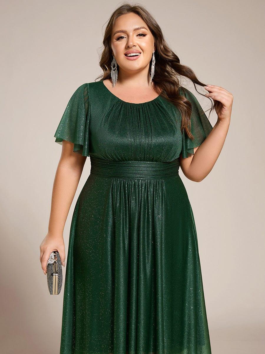 pretty CLARYN|Plus Size Sequin Round Neck Asymmetrical Midi Wedding Guest Dress