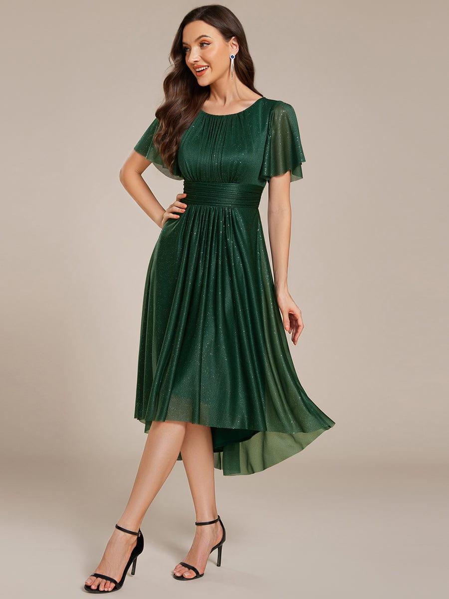 ever CLARYN|Glitter Short Sleeves Round Neck Midi Formal Dress