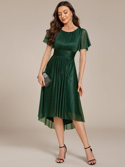 ever CLARYN|Glitter Short Sleeves Round Neck Midi Formal Dress