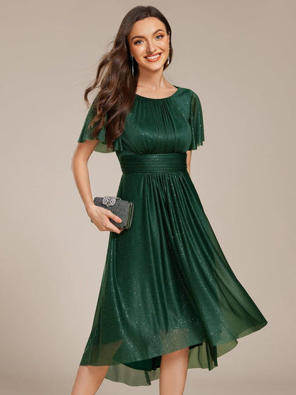 ever CLARYN|Glitter Short Sleeves Round Neck Midi Formal Dress