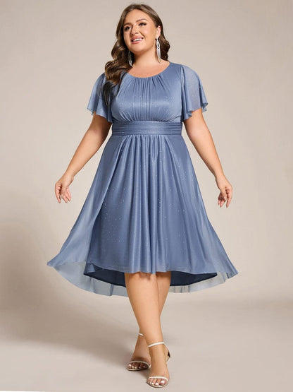 pretty CLARYN|Plus Size Sequin Round Neck Asymmetrical Midi Wedding Guest Dress