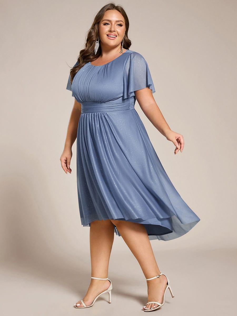 pretty CLARYN|Plus Size Sequin Round Neck Asymmetrical Midi Wedding Guest Dress