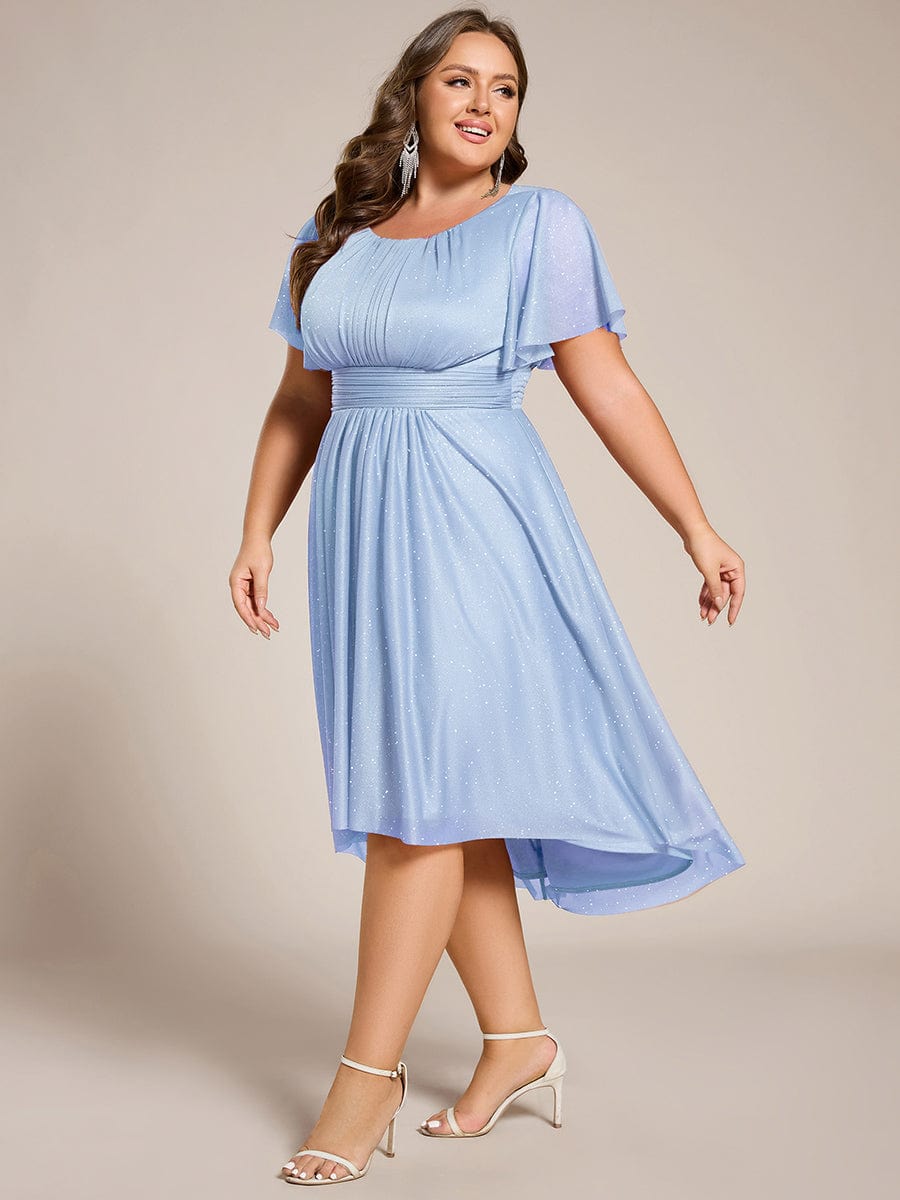 pretty CLARYN|Plus Size Sequin Round Neck Asymmetrical Midi Wedding Guest Dress