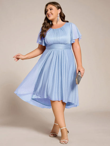 pretty CLARYN|Plus Size Sequin Round Neck Asymmetrical Midi Wedding Guest Dress