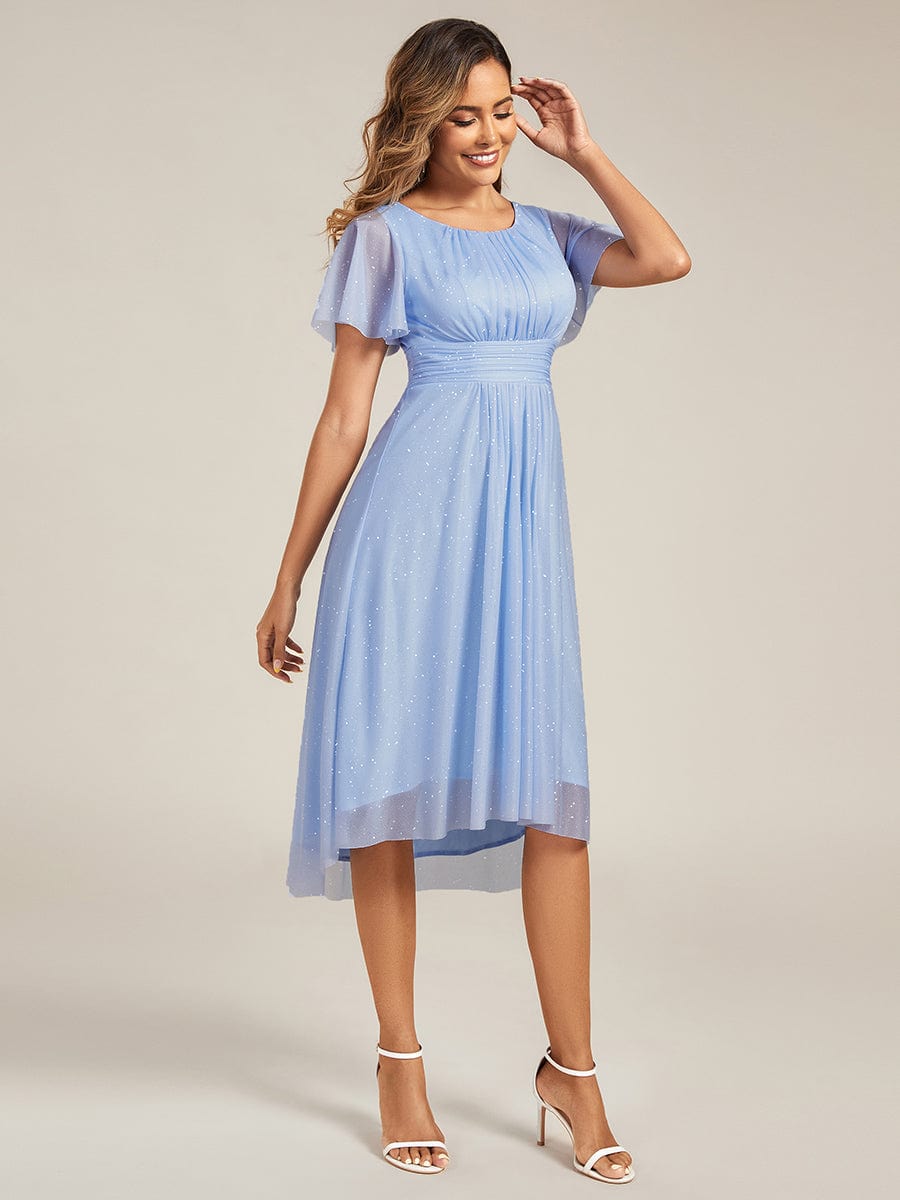 ever CLARYN|Glitter Short Sleeves Round Neck Midi Wedding Guest Dress