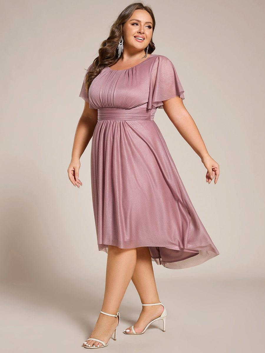 pretty CLARYN|Plus Size Sequin Round Neck Asymmetrical Midi Wedding Guest Dress