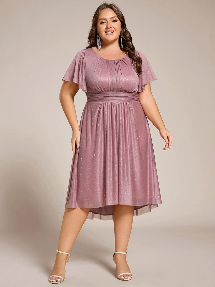 ever CLARYN|Glitter Short Sleeves Round Neck Midi Formal Dress