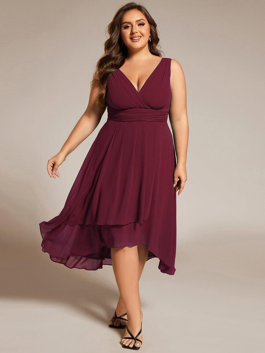 ever AUGUST|Chic V-Neck Pleated Sleeveless High-Low Chiffon Wedding Guest Dress
