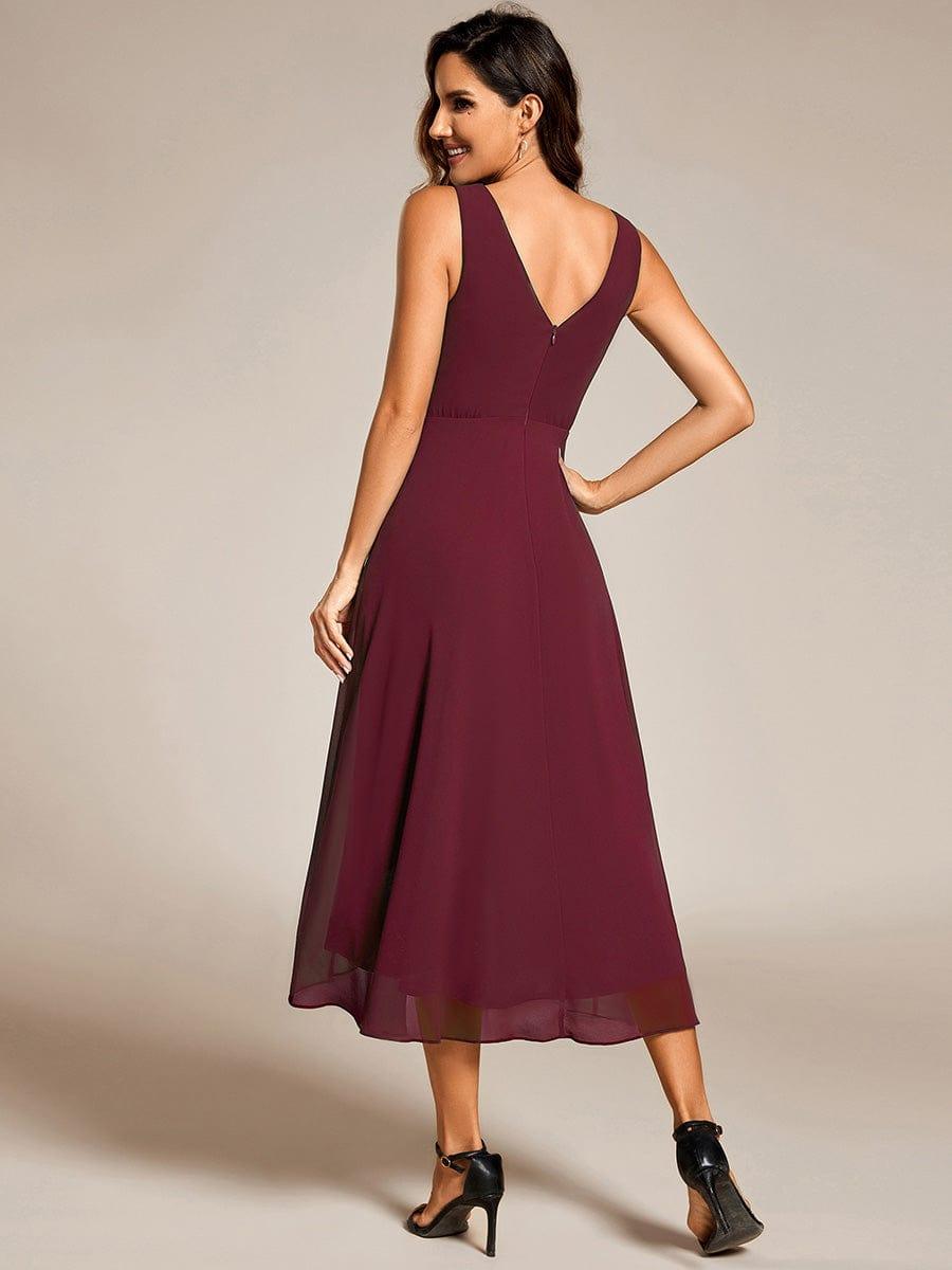 ever AUGUST|Chic V-Neck Pleated Sleeveless High-Low Chiffon Wedding Guest Dress